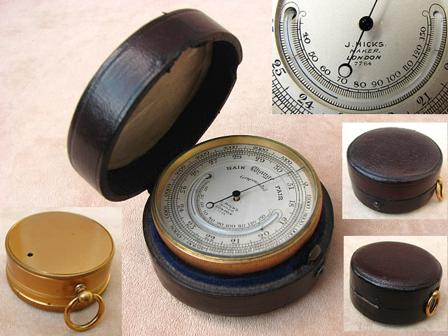 Victorian pocket barometer & thermometer with altimeter by James Hicks, circa 1880.